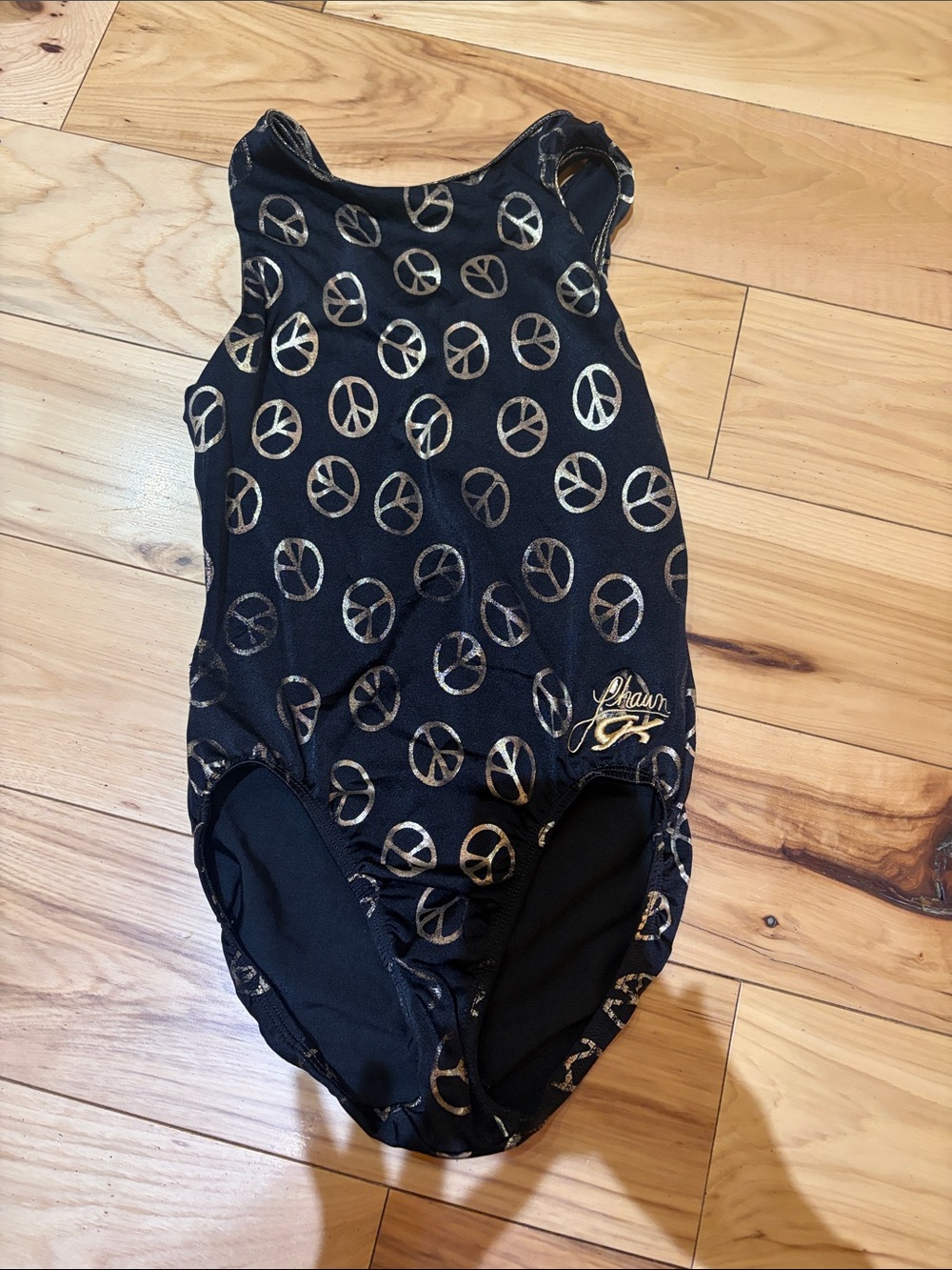 Black and Gold Peace Sign One-Piece Leotard